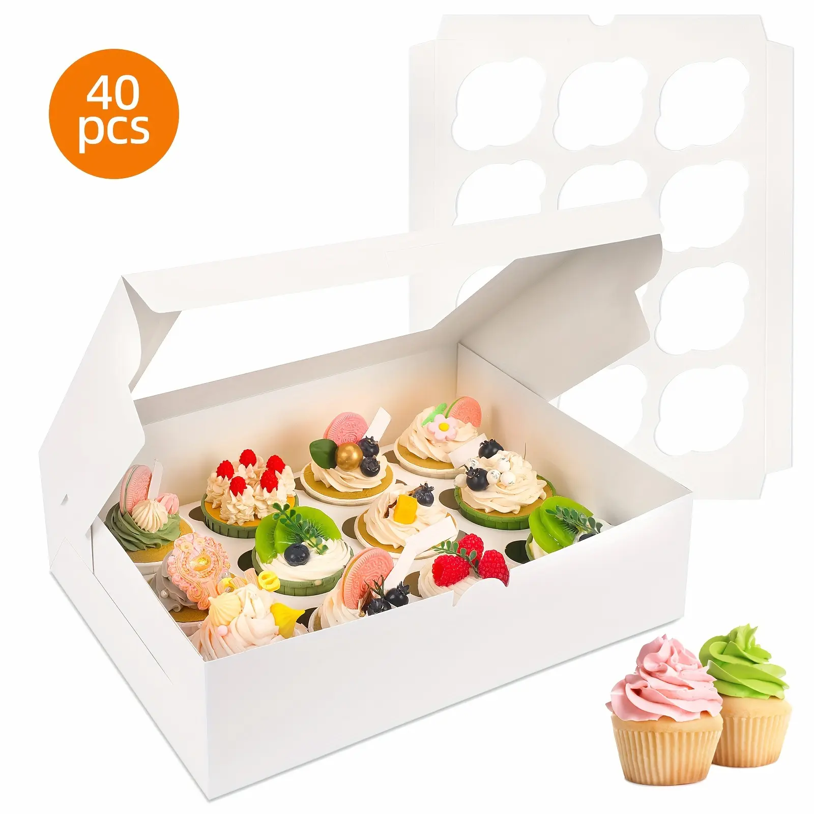 WHONLINE 40pcs Cake Boxes, Bakery Boxes with Window, Bread Box, Disposable Cake Box for Cakes, Pastries, Chocolates, Perfect for Wedding Parties