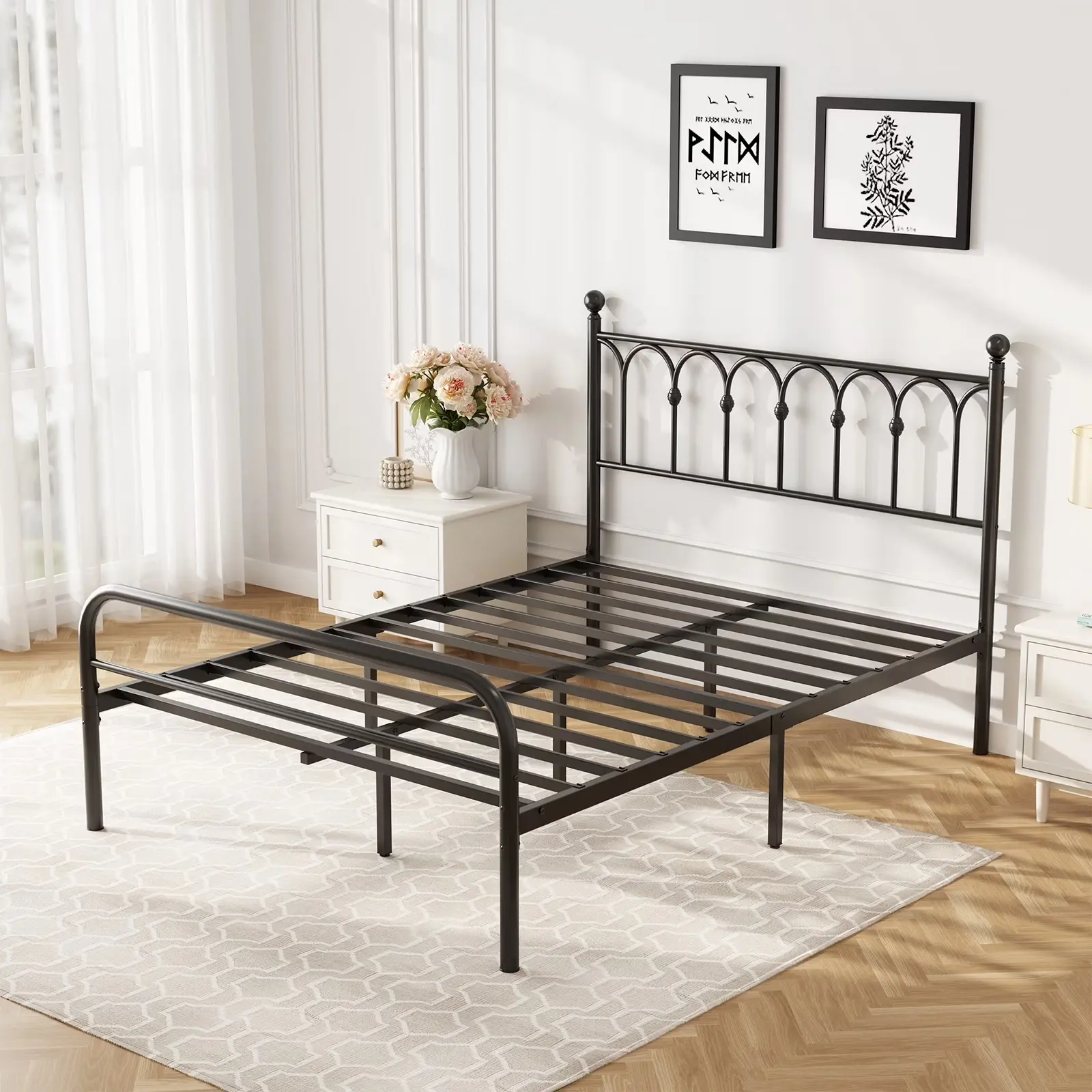 Full Metal Platform Bed Frame with Steel Slat Support, Underbed Storage, No Box Spring Needed, Easy Assembly