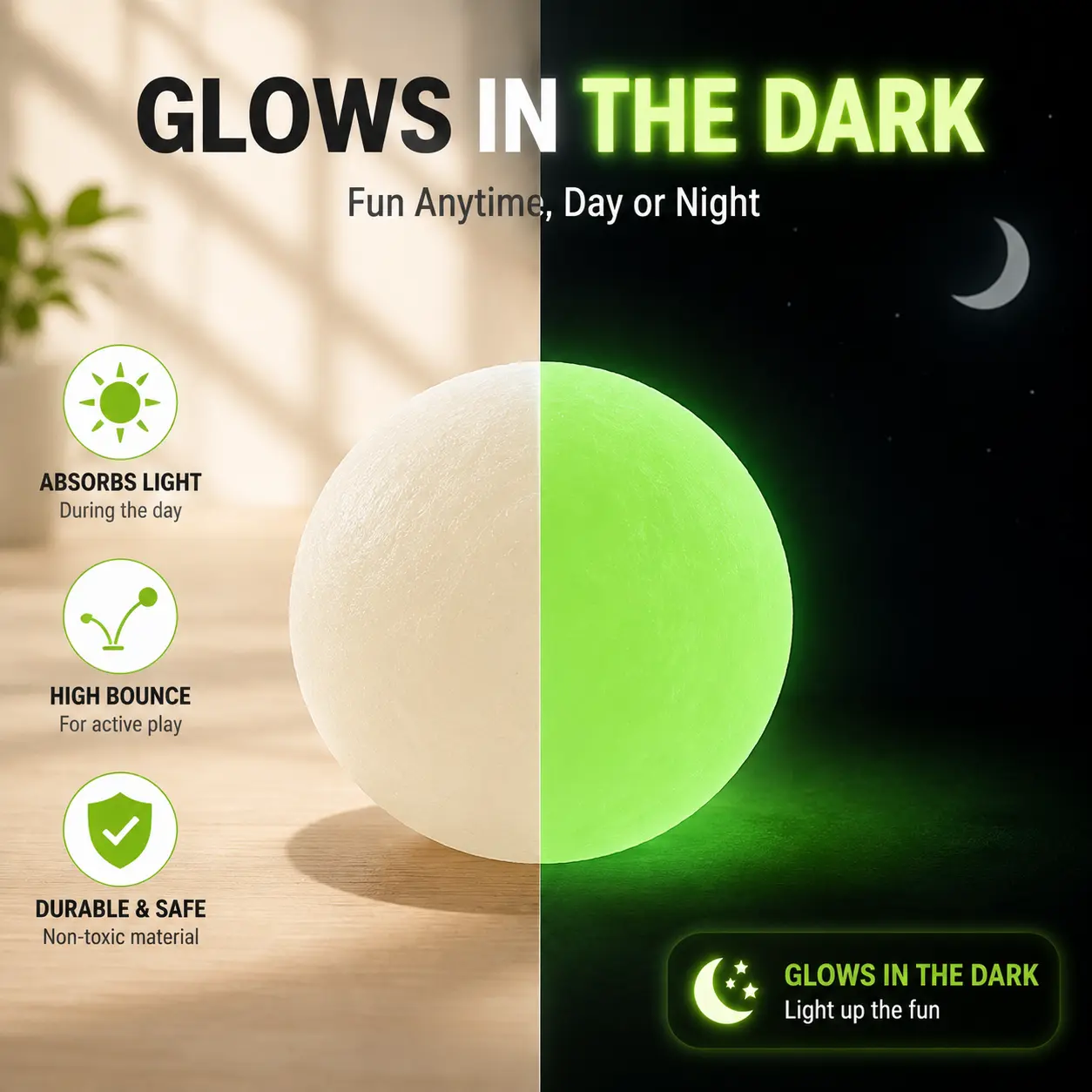 Glow in the Dark Bouncy Balls - Ball for Dogs, Dog Toy, Max Glow Balls - Medium