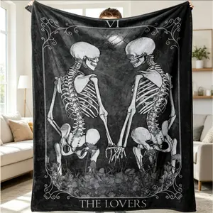 Gothic Skull Print Flannel Blanket, Soft Cozy Throw for Home, Office, School, Travel, Warm Napping Blanket, Lightweight All-Season Blanket, Perfect Halloween Gift adult children's blankets