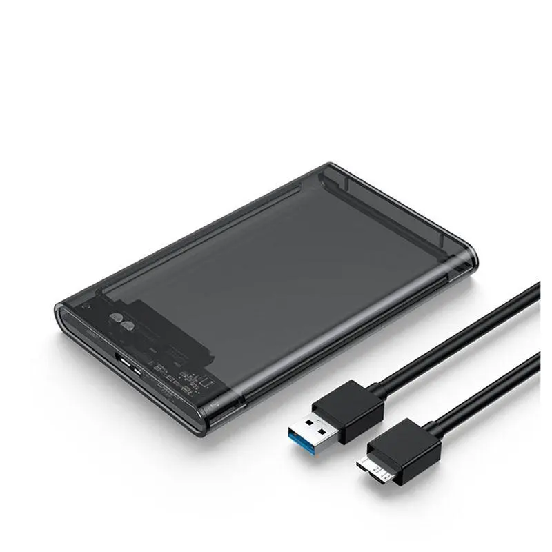 Transparent Gray Plastic 2.5 Inch SATA to USB 3.0-Type-C 3.1 External Hard Drive Enclosure, Car Exterior Decoration Accessory for Data Transfer, External Storage, Plug-and-Play Use