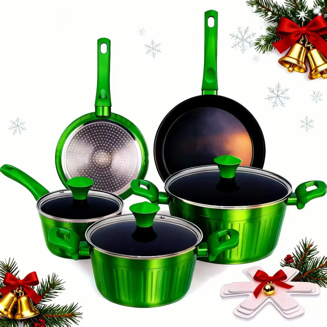 MGKKT 8-Piece Non-Toxic Nonstick Ceramic Pro Pots and Pans Set with Lids - Lightweight Sturdy Aluminium, Induction-Compatible, Stackable, Easy-Cleanup for Busy Home Chefs