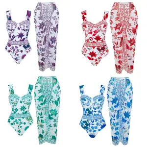 New one-piece swimsuit Amazon digital print underwire push-up two-piece one-piece swimsuit