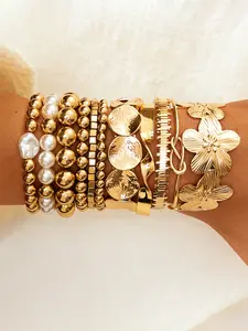 11-Piece Bohemian Style Bangle Set, Elegant Flower Imitation Pearl Design, Perfect for Daily Wear, Parties, Holidays, Gift Idea, Boho Style Bracelet, Bohemian Jewelry, Bangles Bracelets Set