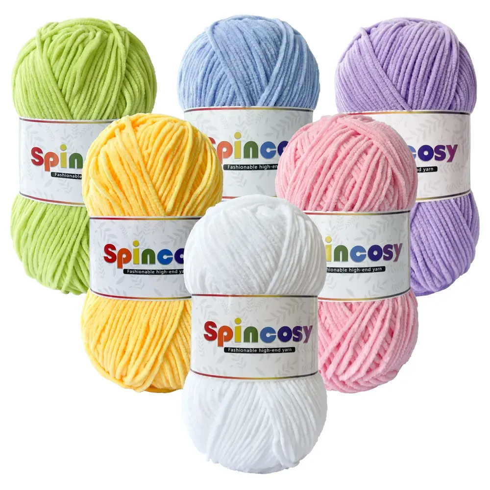 6 Pack Colorful Chenille Yarn Set, High Stretch Soft Skin-Friendly, Bright Colors Hand Knitting Yarn, Crochet, DIY Craft Materials, Knitting Supplies, Handmade Crafts