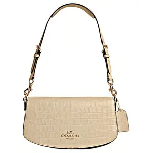 COACH Andrea 24 Leather Top Handle Shoulder Bag for Women, Metallic Logo, Medium Size, Khaki