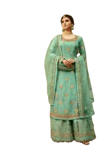 Sharara Suit With Heavy Work in Pastel Green