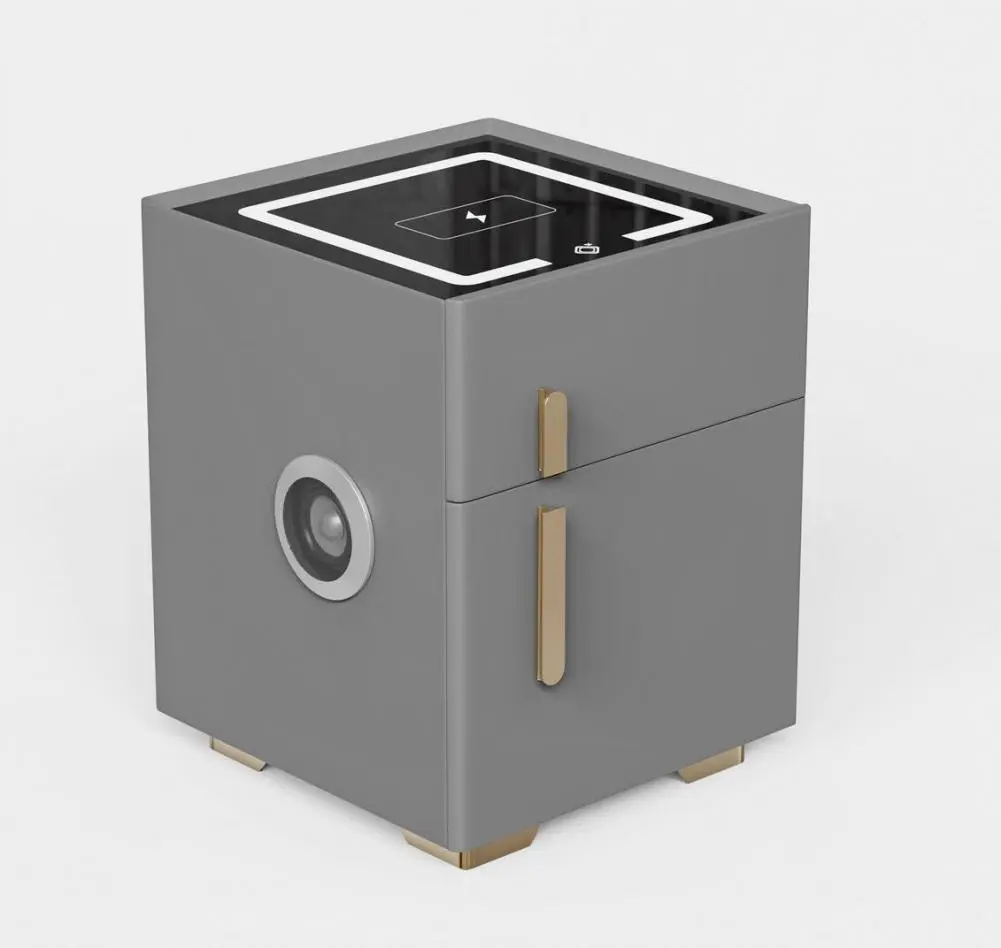 Ark Grey Smart Storage Nightstand - Stylish Bedside Table with Hidden Password Safe Box, Wireless Charging, Bluetooth Speaker, USB Port, 3-Color LED Light, Fully Assembled 2 Lockable Built-In Storage Drawers (Bluetooth USB Charging Bedside Table)