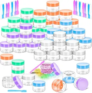 Plastic Containers 40 PCS 15g with Colored Lids, Organiser for Small Makeup Samples, Round Travel Jars for Liquid, Powder, Cream & Lotion - Bottles