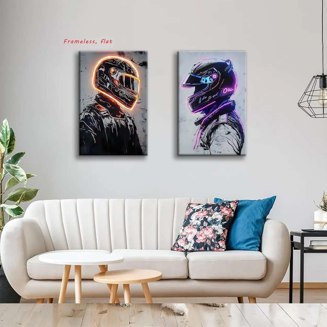 2-Piece Set: Neon Racer Canvas Wall Art Racing Helmet Wall Decor Boy's Room Poster Print Esports-Themed Artwork Living Room & Bedroom Decor Frameless Canvas Painting Print Poster Modern Home Decoration