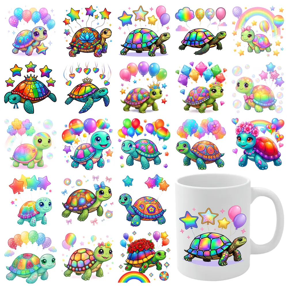 21 Pcs Colorful Turtles UV DTF Stickers for 16 oz Tumbler Mug Decoration Gift Waterproof Rub on Transfers UV DTF Stickers UV DTF Transfer Stickers for Glass Cups