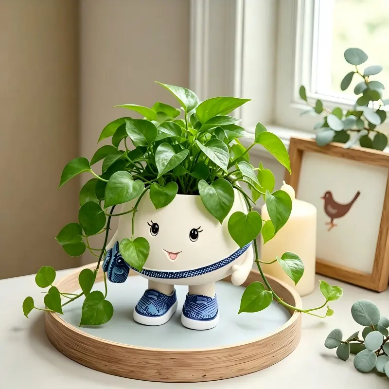 Pricetail Cute Smiley Backpack Design Resin Succulent Pot - All-Seasons Garden Planter for Plant Decor, Study Desk, Dining Table, Unique Gift for Plant Lovers, Travelers, Out-Of-Box
