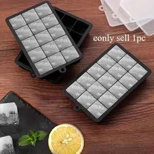 Soft Silicone Ice Cube Mold with Lid, Reusable Food Grade Square Molds, Compact Design, Space Saving, Flexible Tray, Silicone Material