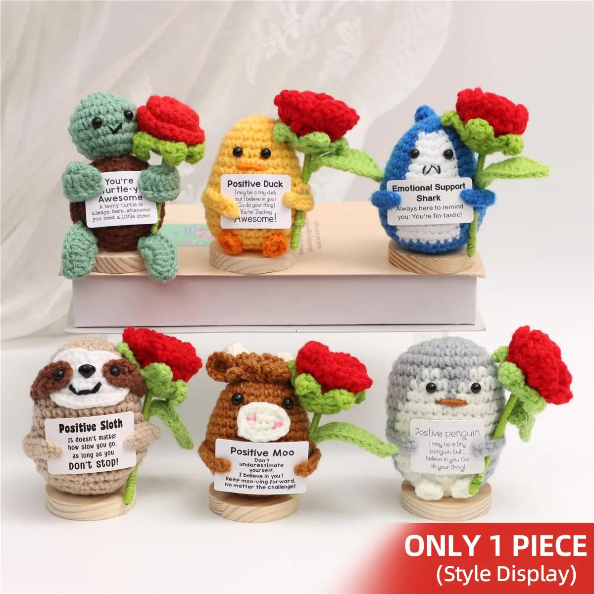 Handmade Crochet Amigurumi Rose Penguin Turtle Sloth Shark Cow Ornament, Cute Cow Design, Home Decor Gift for Valentine's Day Mother's Day Christmas Teacher Graduation Birthday
