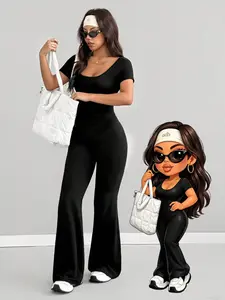Women's Sexy Fashion Square Neck Bell Sleeve Jumpsuit, High Waist Design Showcases Curves, Suitable for Various Occasions