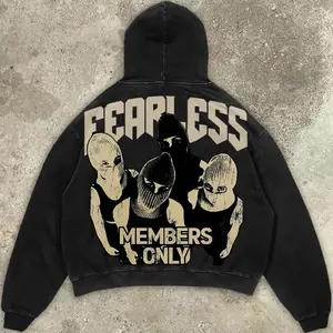 "FEARLESS MEMBERS ONLY" Quote Hoodie, Unisex Oversized Vintage Washed, Heavyweight Streetwear, Crew Graphic