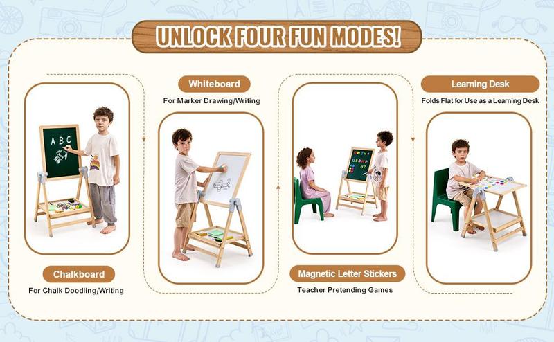 VEVOR 2-in-1 Kids Art Easel Double-Sided Wooden Magnetic Whiteboard Chalkboard，Christmas gift