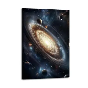Vibrant Galaxy with Planets And Stars Artistic Wall Decor, Waterproof Canvas Poster, Cute And Vibrant Poster for Bathroom, Living Room, Bedroom, Dorm, A Perfect Gift Idea for New Year Home Decor