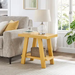 [Fahuac] Wood Shelf Side Table 23.5x14x22in - Paper Laminated Veneer, Bottom Storage, for Living Room.