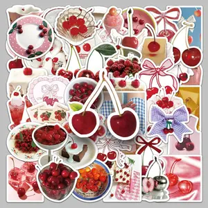 50 cherry INS-style stickers, sweet cartoon fruit, fresh and waterproof, suitable for DIY phone case decoration