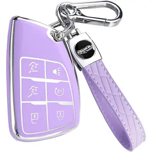 Key Fob Cover for Chevy GMC with Keychain, Tahoe Suburban Equinox Traverse Yukon Denali Terrain Buick Envision Premium Soft TPU Case (6 Buttons Purple)