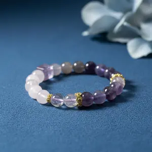 Natural amethyst, clear quartz, and rose quartz mixed bracelet, healing crystal bracelet, elastic string bracelet, stackable jewelry, holiday gift