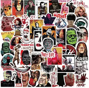 Horror Movie Stickers Pack, 50Pcs Vinyl Waterproof Decals for Laptop, Water Bottle, Skateboard, Halloween Themed Bulk for Adults & Kids