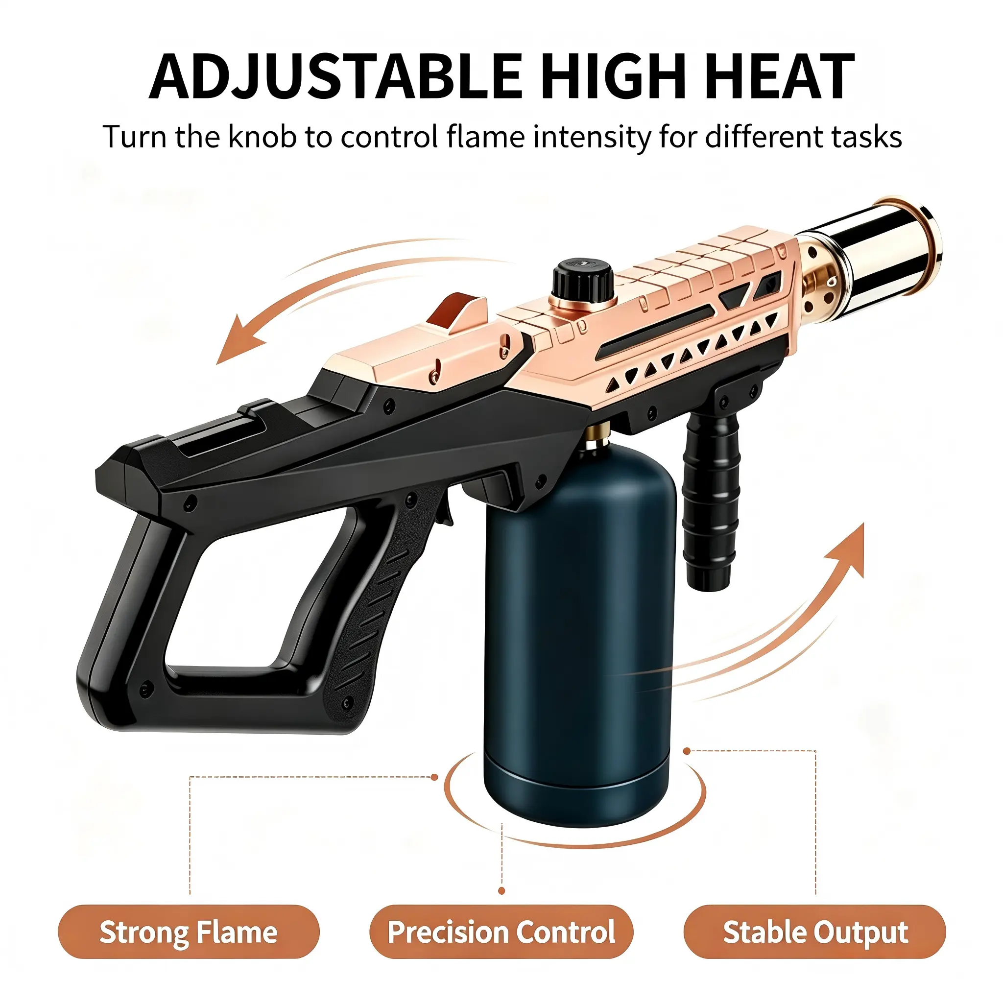 Heavy-Duty Gas Torch Attachment - Adjustable Flame, Piezo-Ignition Blowtorch Head, High-Output Fire Starter for BBQ, Baking, Outdoor Use