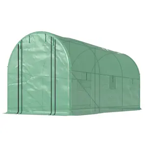 Green Hoop House Walk-in Greenhouse 14.6 Feet Long, 6.5 Feet Wide, 6.6 Feet Tall with 2 Extra Support Poles, Zippered Mesh Door, Durable PE Cover with 15cm Flaps for Soil Burying, Sturdy for Backyard Gardeners to Extend Growing Season and Protect Plants