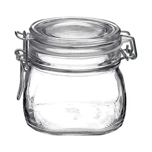 Bormioli Rocco Fido 17.5 Ounce Glass Storage Jars: Airtight Hinged Lid With Leak Proof Gasket, Wide Mouth Food Container - For Zero Waste Air Tight Preserving Jam, Spices, Coffee, Sugar & Herbs