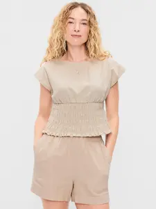 Old Navy Women's Linen-Blend Short-Sleeve Smocked Top
