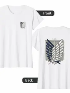 Attack on Titan Season 3 Survey Corps Emblem Front Back T-Shirt, Casual Unisex Short Sleeve Round Neck Printed Tee, Year-Round Wear