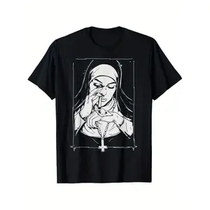 Humorous Unholy Nun Costume TShirt for Men Women and Couples Casual Crew Neck Short Sleeve Breathable Cotton