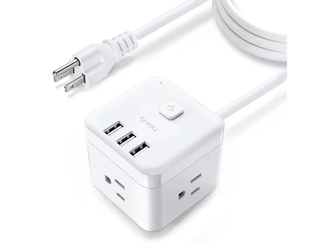 Power Strip with 3 AC Outlets and 3 USB Charging Station, 5ft Extension cord. (Charge Station for cell Phone, computer, Office, Home, TV)