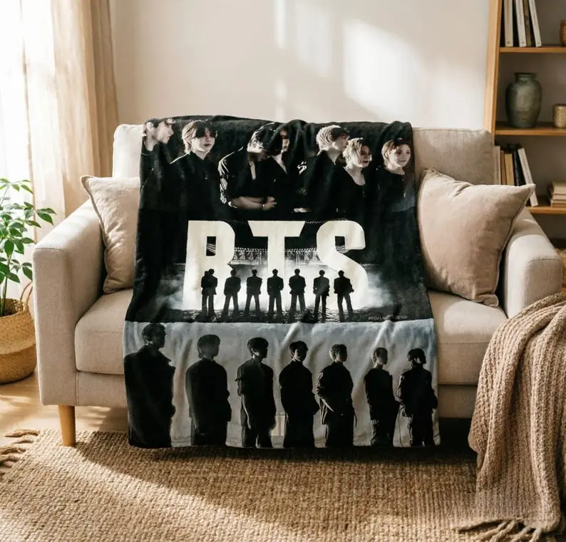 7 Member Boy Group Blanket, Kpop Inspired Fleece Throw Blanket, Black and White Music Fan Gift, Cozy Bedroom Home Decor