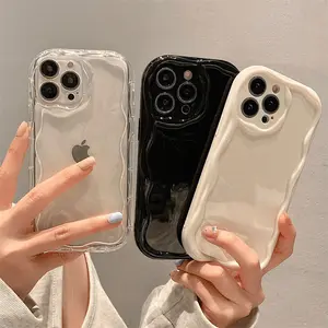 For iPhone 17 16 15 14 12 11 13 Pro Max Plus Pro Air Sleek Solid Color Cream Wavy Edge Phone Case Shockproof Clear/Black/White TPU Soft Cover Protection Protective