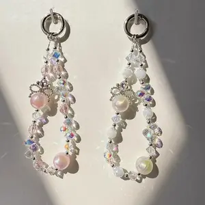 Luxury Bling Crystal Beaded Phone Chain Cute Keychains Trendy Pendant for IPhone Universal Accessories Hanging Rope Girl Jewelry
