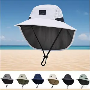 KHB36 Outdoor Baby Sun Hat with Neck Flap Quick Dry Breathable Bucket Hats for Baby Boys Girls Safari Fishing Beach