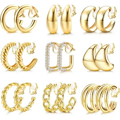 Minimalist Rhinestone & Chain Design Clip on Earrings Set, New Fashion Non-piercing Earrings for Women, Trendy All-match & Exquisite Jewelry for Birthday Gift, Hoop Earring Sets, Earring Stacks, Stylish Jewelry