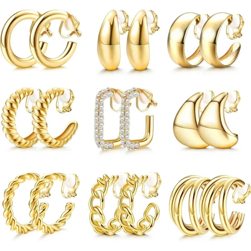 Minimalist Rhinestone & Chain Design Clip on Earrings Set, New Fashion Non-piercing Earrings for Women, Trendy All-match & Exquisite Jewelry for Birthday Gift, Hoop Earring Sets, Earring Stacks, Stylish Jewelry