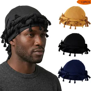 Satin Lined Turban with Long Twist Straps, Tassels Silky Head Wraps for Men Women, Halo Head Scarf Sleeping Bonnet, Hair Wraps