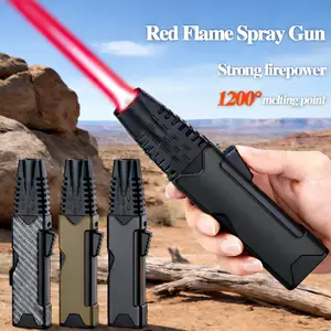 Outdoor Windproof Butane Torch Lighter | Powerful Red Jet Flame, 1300°C Heat, Adjustable & Lockable Flame, 360° Use Metal Lighter for BBQ, Kitchen & Welding, Gift Box Included (Butane Not Included), Without Battery