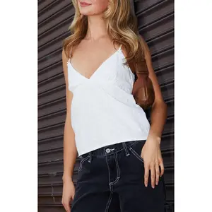 John Galt Women's White Floral Embroidery Edith Tank Top