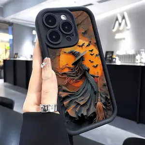 Halloween phone case with witch skull ghost pumpkin and bat patterns suitable for iPhone 17 Air 16 Pro Max 15 Plus 14 13 12 11 shockproof and drop-proof full-coverage protective phone case Protection Smartphone Casing
