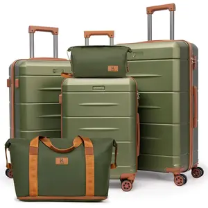 Luggage Sets 5 count Hardshell Suitcase Sets with Detachable Spinner Wheels, ABS Carry  Luggage with TSA Lock,Travel,Armygreen(20/24/28 Inch