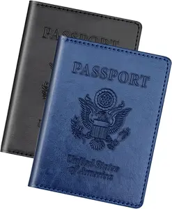 2 Pack, Black & Dark Blue Passport Holder for Travel - Women & Men, Travel Essentials, Passport Cover Wallet Case