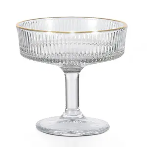 6-Pack Ribbed Coupe Glasses, 7Oz Vintage Martini Glass Set, Crystal Clear Cocktail & Whiskey Cups, 4.25 Inch Tall Ideal for Home Bar, Wedding Gifts, Shatter-Resistant Packaging