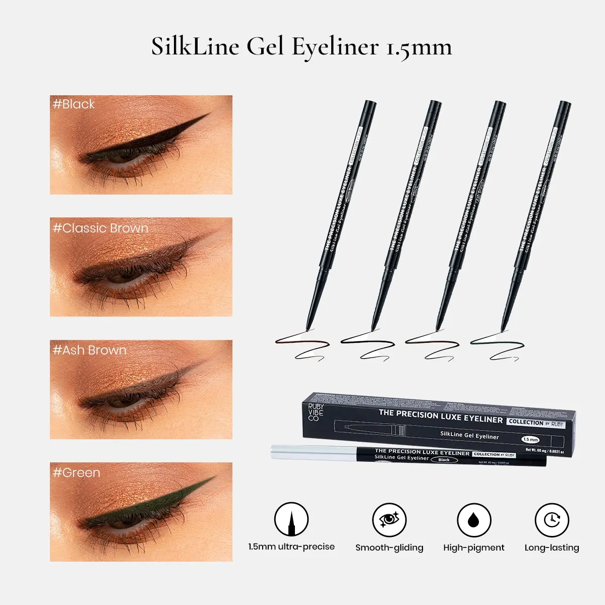 RUBY VIBE CO SilkLine 1.5mm Gel Eyeliner, Retractable Eyeliner Gel Pencil, Black Eyeliner & Brown Eyeliner, Smudge Proof Precision Eye Liner for Long Wear