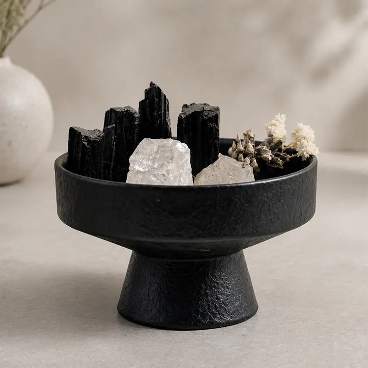 Basalt Stone Crystal Display Bowl Mineral Home Decor Centerpiece Desk Ornament