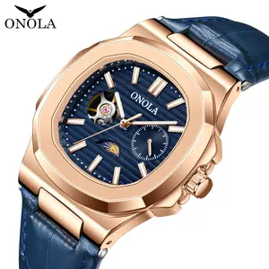Onola Men’s Fashion Automatic Watch, Skeleton Open Dial Design, Premium Leather Strap, Waterproof 3ATM, Stylish Mechanical Wristwatch